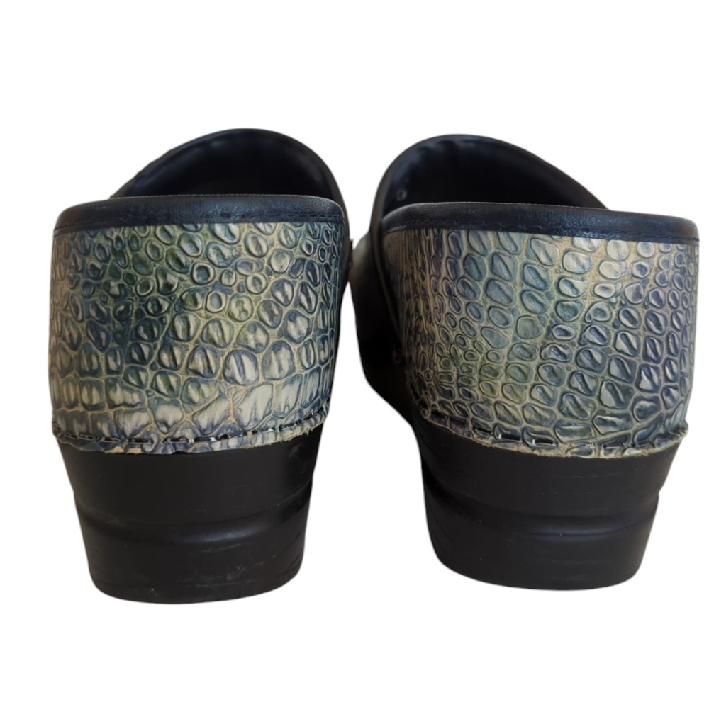 Sanita Reptile Embossed Leather Slip On Clogs EU 39 Blue Green - Picture 14 of 16